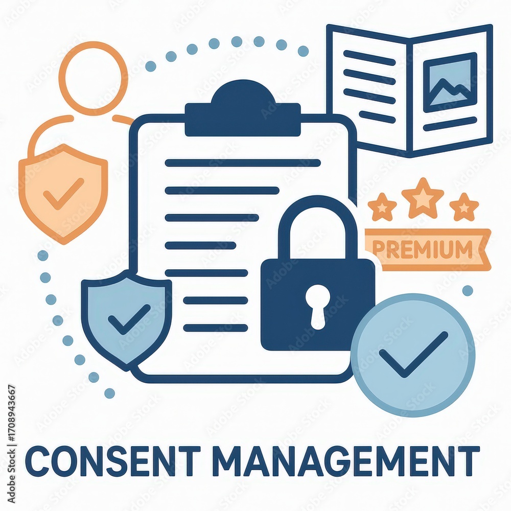 Poster dynamic visual representation of consent management emphasizing digital privacy through secure docum