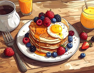 Colorful breakfast scene