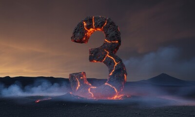 Lava-formed numeral three against a volcanic sunset