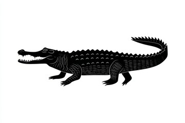 Fototapeta premium Silhouette illustration of a crocodile on white background