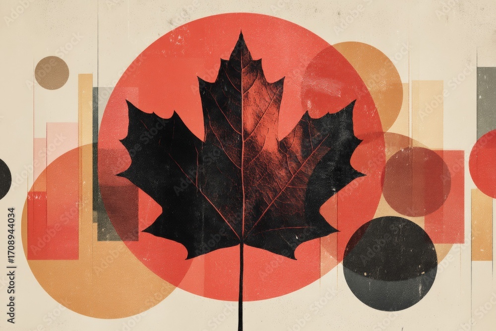 Aufkleber abstract geometric art with maple leaf and red circle background