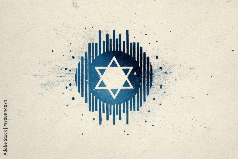 Poster star of david with abstract blue splatter design on textured background