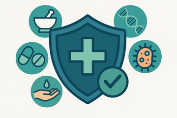 Obraz premium Health security representation abstracting medical concepts including germ protection, pharmaceutical care, and holistic wellness practices enhanced through advanced ecological approaches