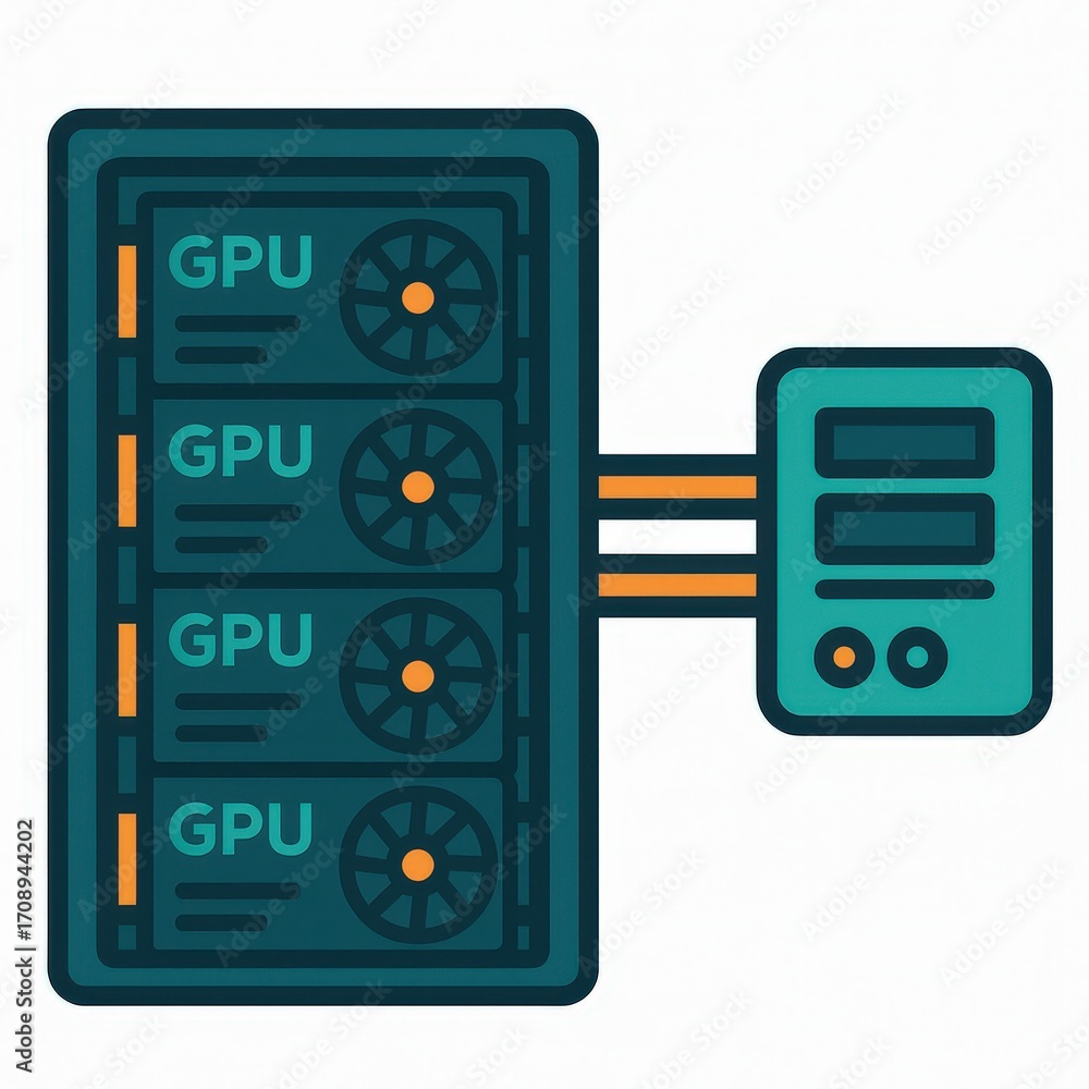 Poster advanced graphic representation of a multi-gpu system showcasing cutting-edge technology with intric