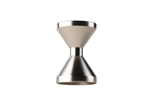 A silver cone shaped object with a silver base