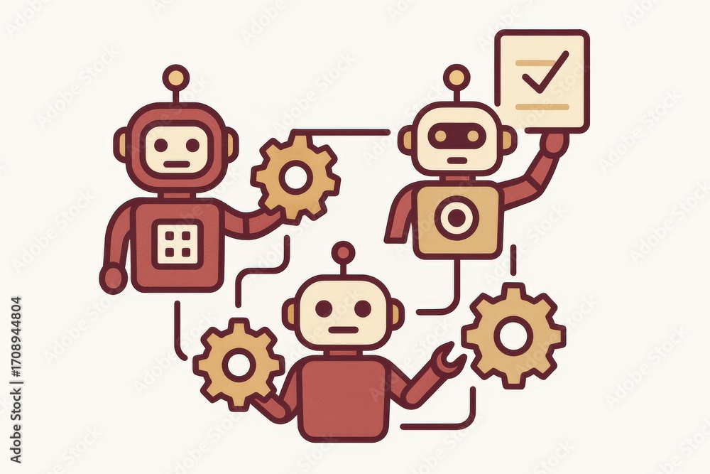Poster futuristic robots collaborating seamlessly in a mechanical ecosystem showcasing innovation technolog