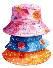 Colorful bucket hats stacked