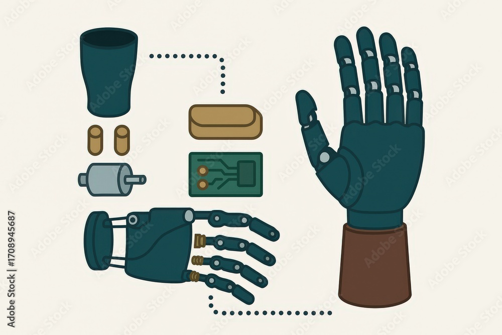 Poster exploring the intricacies of robotic anatomy featuring an array of components symbolizing the future