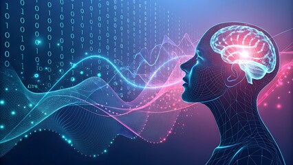 Futuristic Artificial Intelligence Concept with Digital Brain and Data Flow