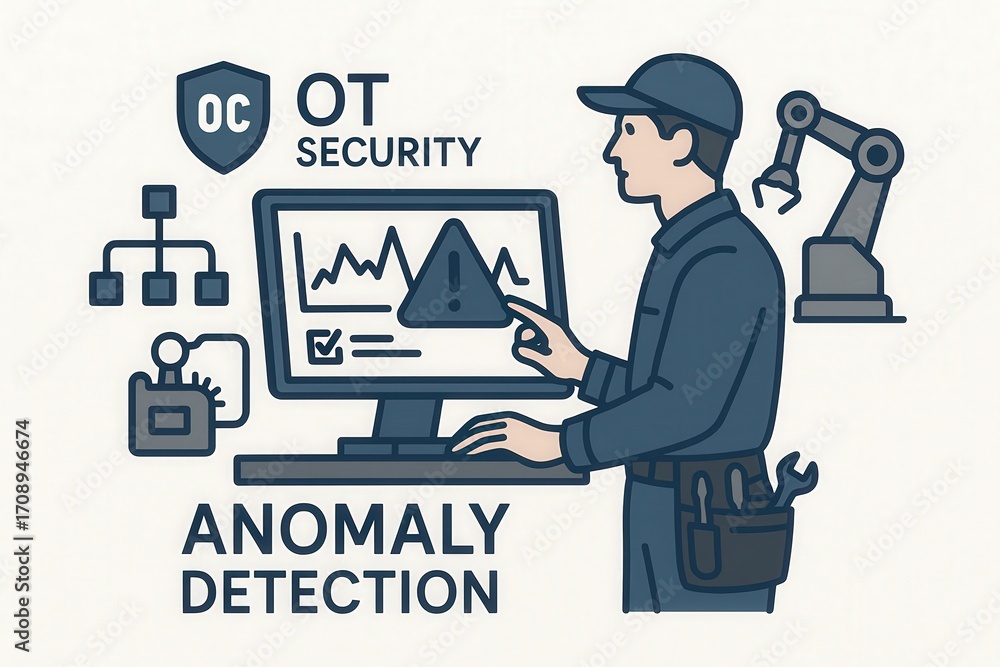 Aufkleber expert technician monitoring anomaly detection in operational technology security system featuring a