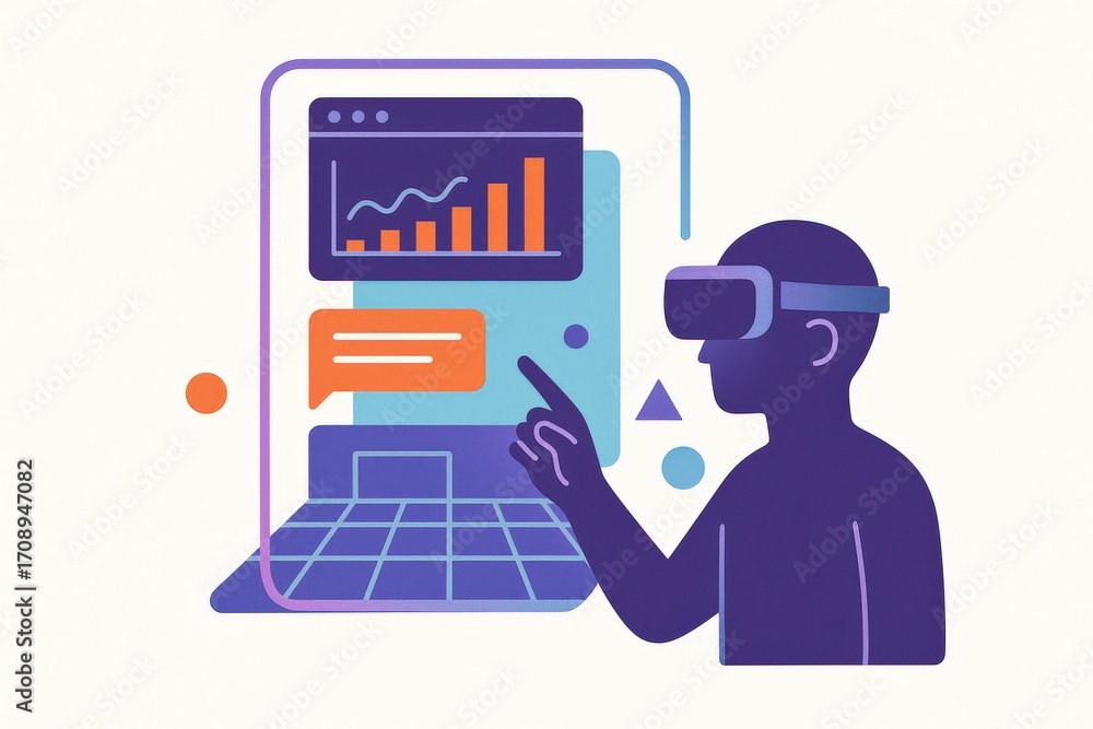 Aufkleber engaging with digital innovation through virtual reality technology as a user interacts with data vi