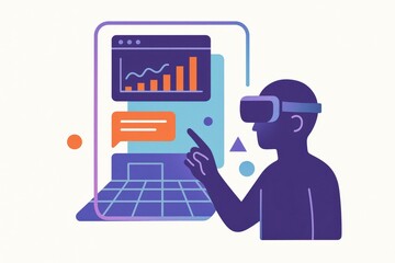 Naklejka premium Engaging with digital innovation through virtual reality technology as a user interacts with data visualizations and immersive experiences in a contemporary simulated environment