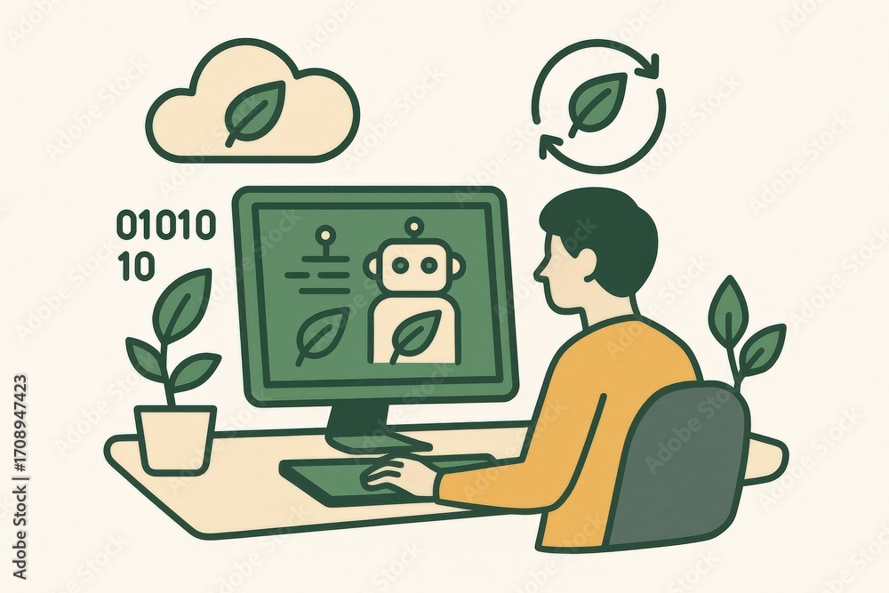 Poster conceptual visualization of a user engaging with green technology through a computer interface showc
