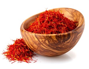 Fototapeta premium Artisanal Saffron Threads in Wooden Bowl