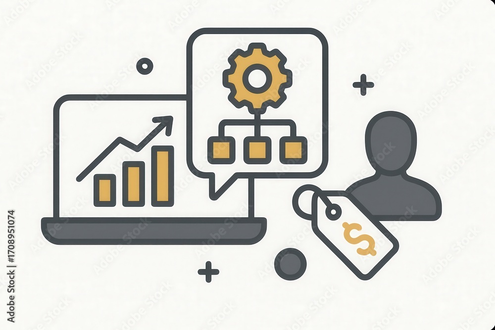 Aufkleber digital marketing strategy visualization showcasing growth metrics with graphical representations of