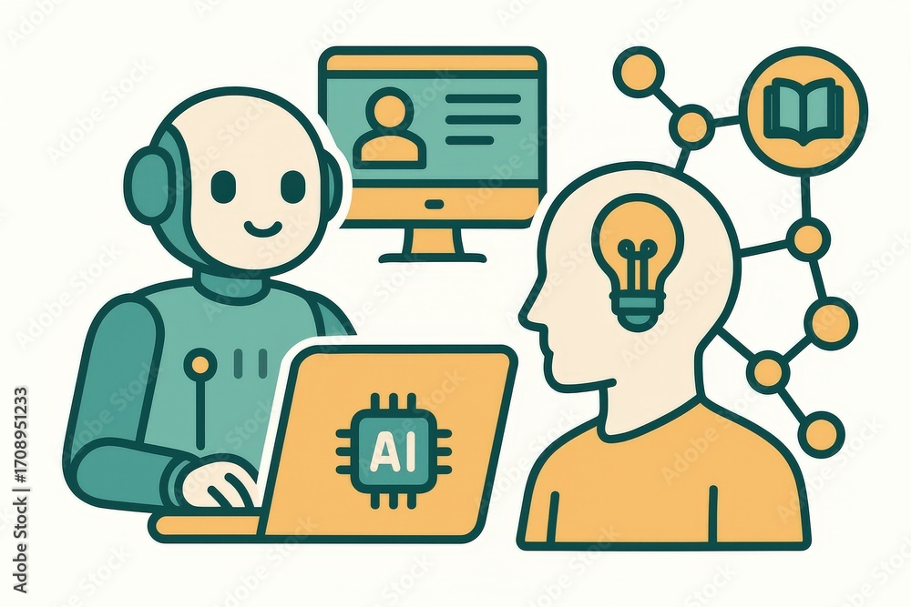 Poster engaging interaction between human intelligence and digital automation showcasing ai's role in learn