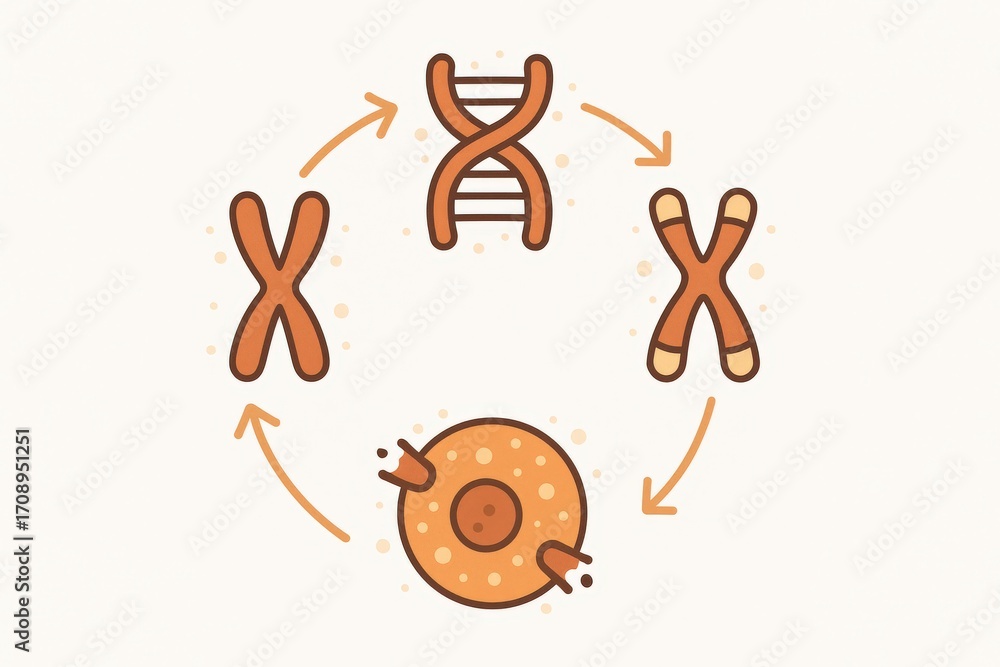 Poster visual representation of cellular division showcasing dna strands, chromosomes, and the process of r