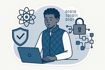 Engaging individual immersed in digital security concepts illustrating advanced encryption methodologies and data protection tactics for safeguarding virtual information integrity