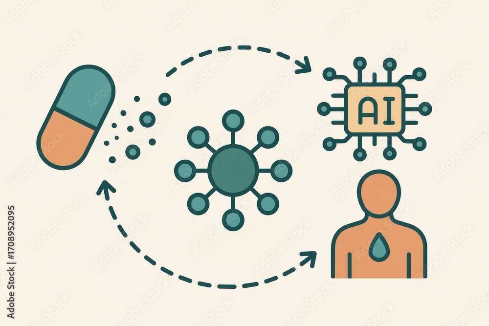 Poster analyzing the interplay between artificial intelligence and pharmaceuticals through circular dynamic