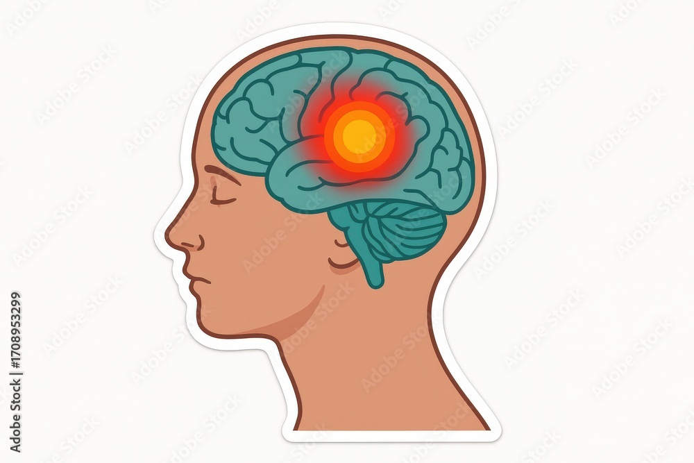 Poster an illustrative representation of a human brain with highlighted areas signifies the complexity of t