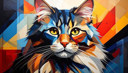 Colorful cat portrait with geometric style