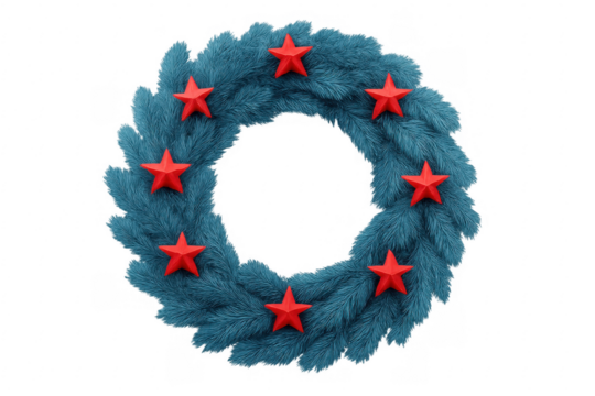 Christmas wreath with red stars on transparent background - Powered by Adobe