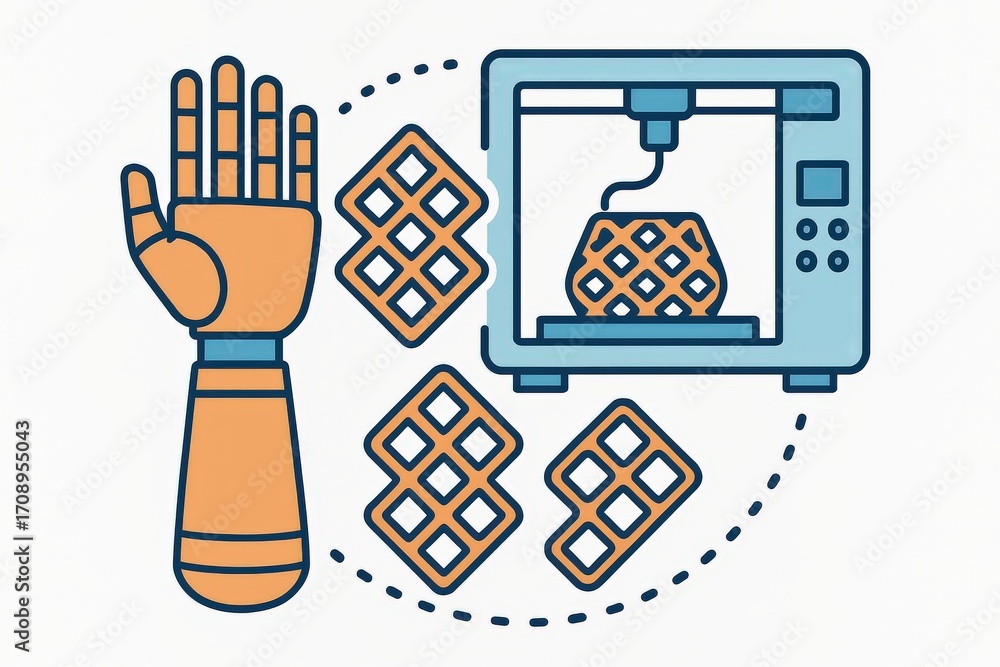 Poster Innovative robotic hand demonstrating advanced 3D printing technology creating intricate waffle shapes showcasing automation and creativity in culinary art captured with clarity