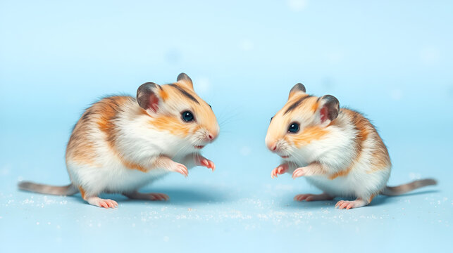 Adorable Gerbils Play Among Sparkling Light Blue Backgrounds for Kids  Pet Owners Colorful  Whimsical Stock Photo