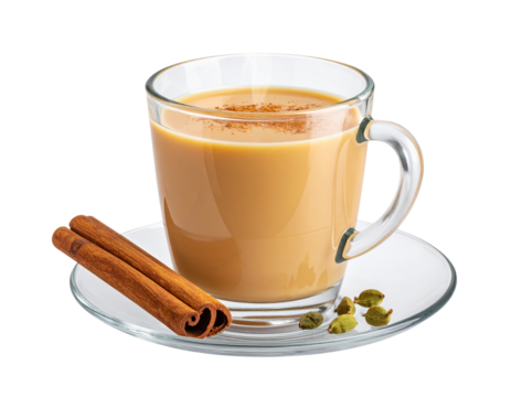  Hot Spiced Indian Masala Tea in Glass Cup with Saucer Transparent PNG