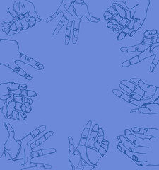  Soft blues Minimalist Contour Line Drawing of Hands frame – Doodle Sketch Illustration for Community Projects