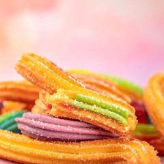 Colorful churros piled high