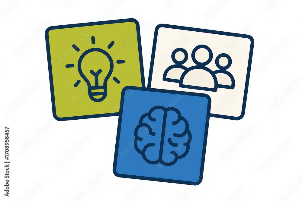 Poster innovative visual representation of collaboration and cognitive engagement through conceptual icons 