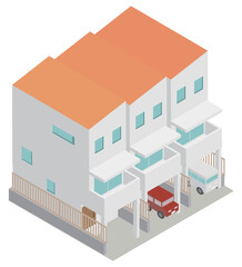アイソメトリックな3階建ての建売住宅のイメージ素材