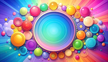 Colorful circular design with vibrant candy-like elements