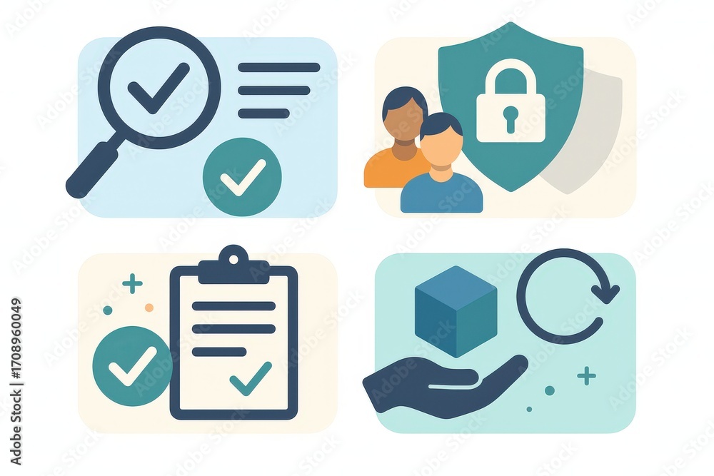 Poster digital validation concepts showcasing compliance security elements featuring procedural verificatio