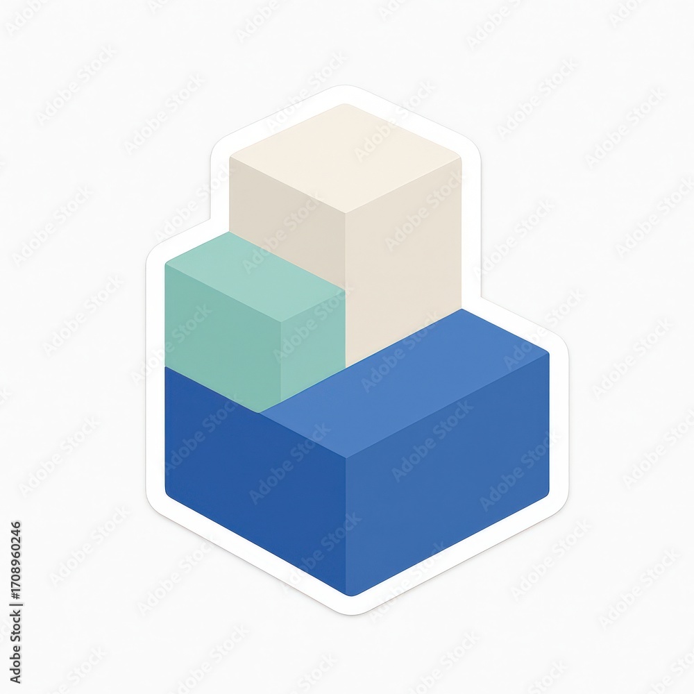 Poster abstract geometric composition featuring layered cubes in soft pastel tones of cream green and deep 