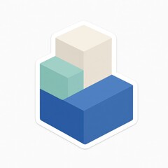 Obraz premium Abstract geometric composition featuring layered cubes in soft pastel tones of cream green and deep blue creating a minimalistic artistic expression capturing modern design aesthetics