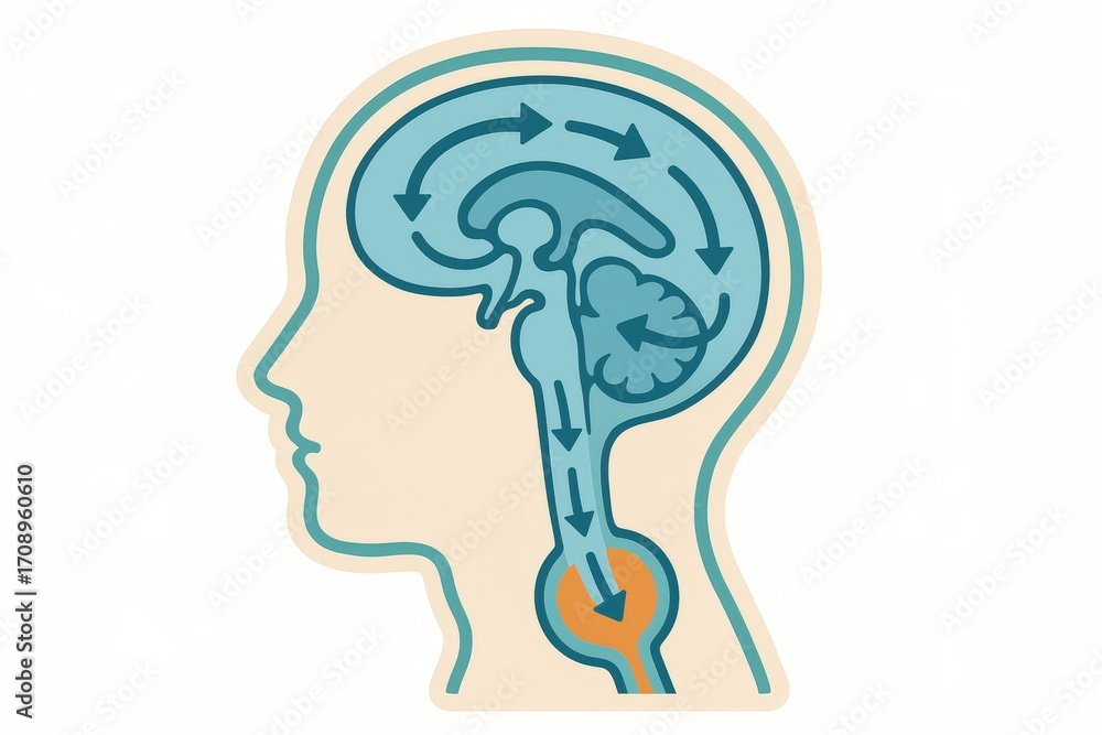 Poster conceptual depiction of human neurobiology illustrating cognitive functioning brain pathways and int