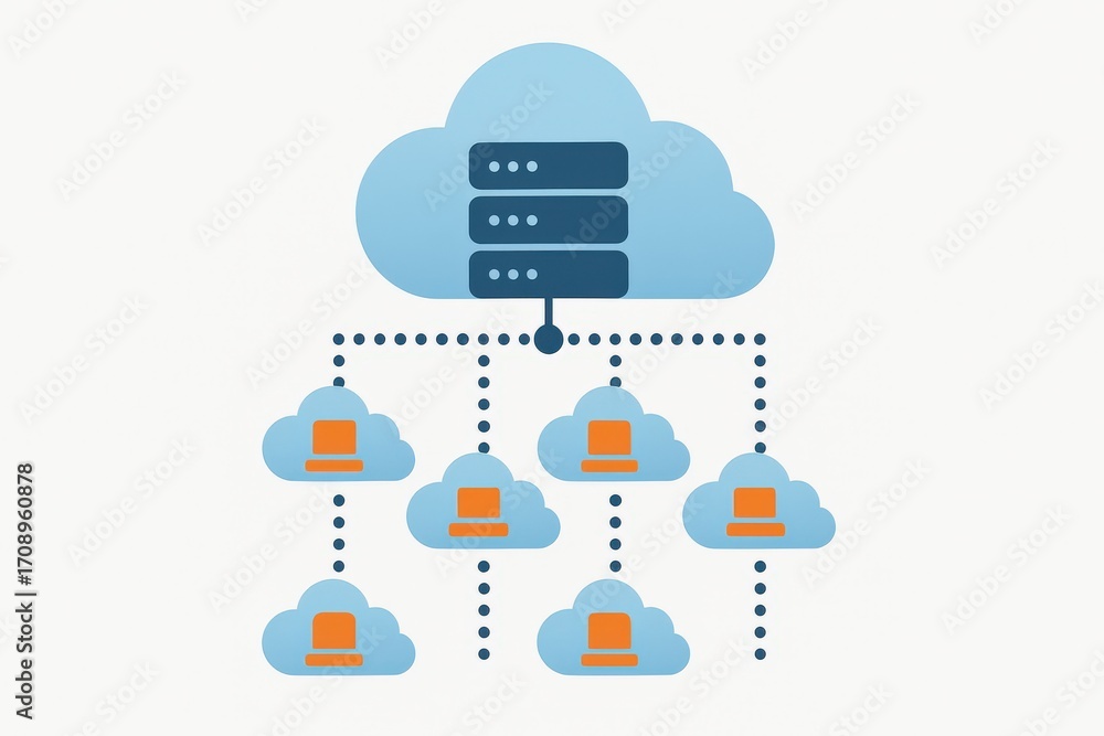 Poster cloud computing infrastructure illustrating interconnected data storage networks emphasizing digital