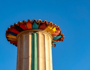 Colorful column capital against a clear sky