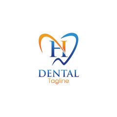 Modern dental logo featuring a stylized letter &ldquo;H&rdquo; inside a heart-shaped tooth outline, combining blue and orange for a professional and friendly appeal.