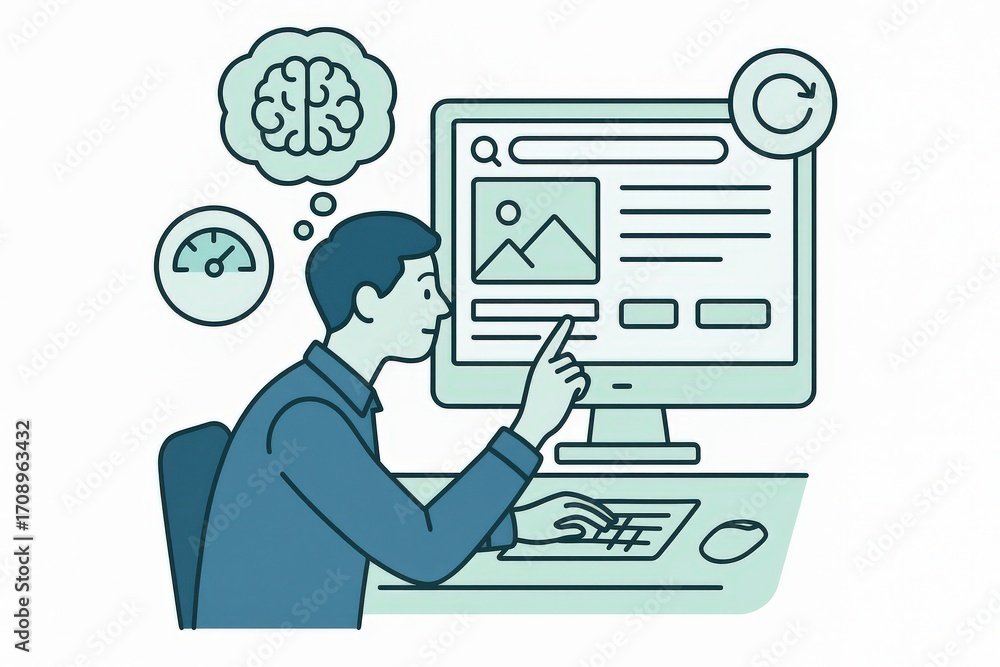 Aufkleber engaging user experience of a focused male individual analyzing digital content performance metrics 