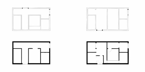 Comparison of two architectural floor plans showing simple room layouts and interior divisions
