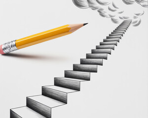 Stairway to success drawn with pencil on white background, isolated on white background