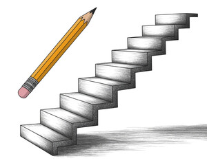 Pencil drawing of stairs showing the concept of progress and development