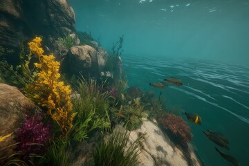 Underwater scene with vibrant coral and fish