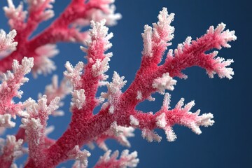 Close-up of coral branches, vibrant pink and white, intricate texture
