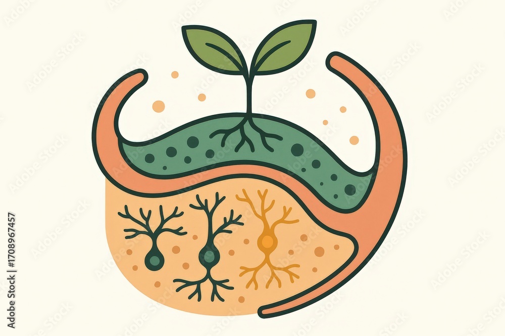 Poster innovative synthesis of plant growth and neural connection depicting the intricate relationship betw