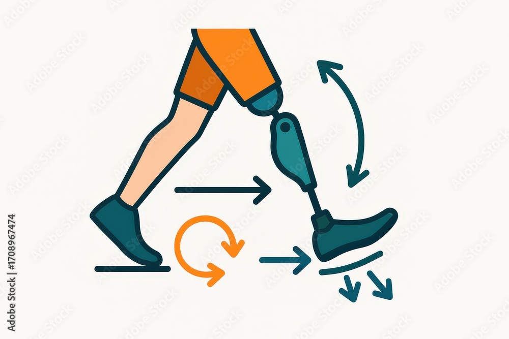 Poster innovative prosthetic limb mechanics illustrating dynamic movement and functionality showcasing the 