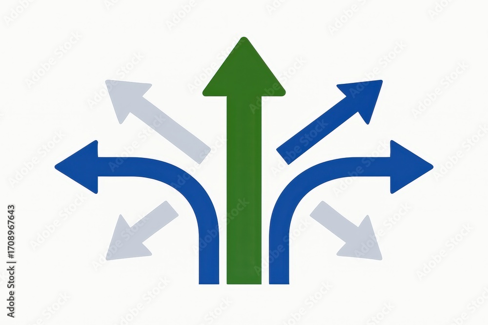 Poster dynamic directional arrows representing choices and pathways emphasizing decision making in business